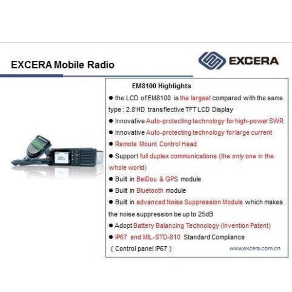 Excera EM-8100 spesifikasjoner