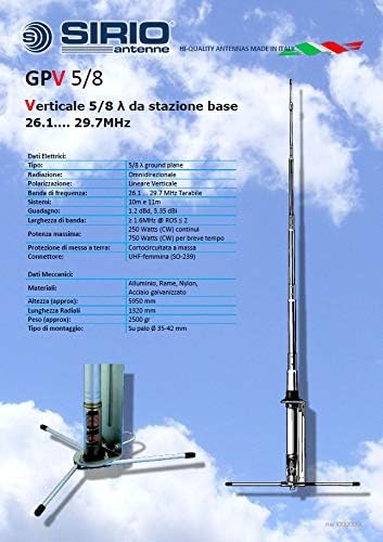 Sirio GPV 5/8 teknisk spesifikasjoner